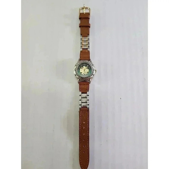 Womens LA Express Skeleton Gold Silver Tone Watch Leather Metal Band New Battery - Picture 3 of 8